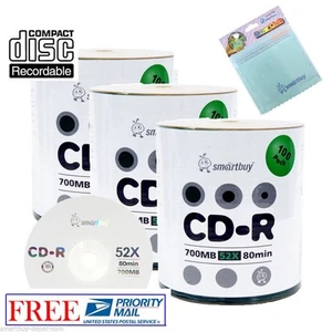 300 Smartbuy Logo 52X CD-R 700MB 80Min Disco Registrabile + Panno Microfibra OMAGGIO - Foto 1 di 5