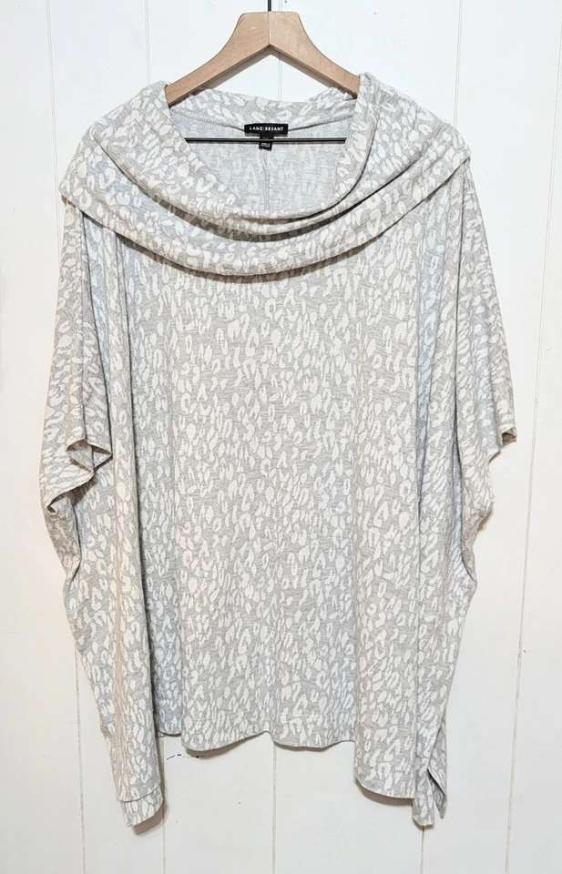 Lane Bryant Poncho Sweater Womens 22/24 Gray Animal Print Cowl Neck 3X Fall Cozy - Image 1 of 4