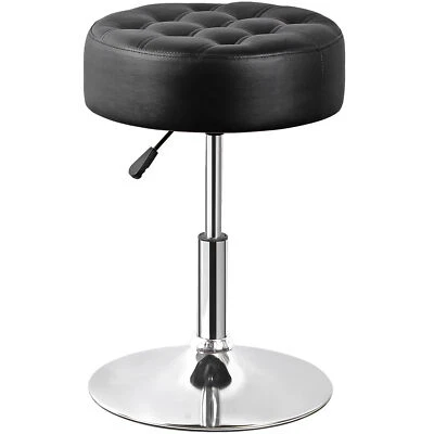 Adjustable Round Ottoman Stool Vanity Stool PU Leather Swivel Makeup Stool Black - Image 1 of 4