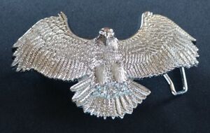 EAGLE SWOOPING STRIKE SPREAD WINGS CHROME PLATED SOLID BRASS BELT BUCKLE 1980