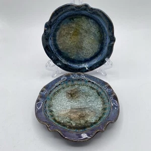 2 - Artisan Crackle Glass Geode Art Pottery Trinket Dishes Candle Holders Blue - Picture 1 of 10
