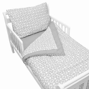 100% Cotton Percale 4-Piece Toddler Bedding Set, Gray Lattice, for Boys and Girl - Picture 1 of 5