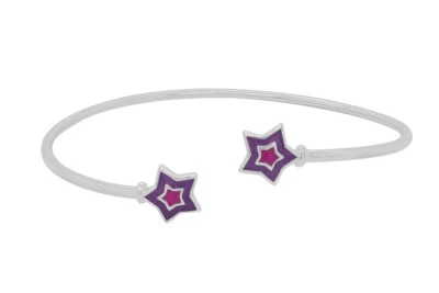 Brazalete Brazalete Estrella Esmalte Rosa y Púrpura en Chapado en Oro Blanco 14K Plata Foto 1 de 3
