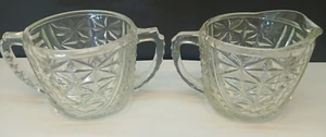Vintage Anchor Hocking Clear Glass 'Stars & Bars' Sugar & Creamer - Picture 1 of 6