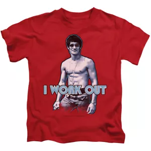 Bruce Lee Boys T-Shirt I Work Out Red Tee - Picture 1 of 1