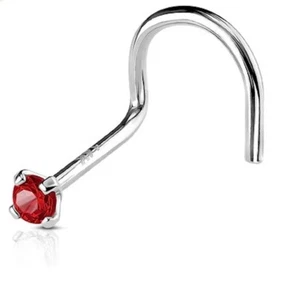 Nose Ring Screw 20G Genuine Red Ruby 14K White Gold - Picture 1 of 1