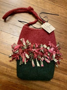 Handmade Designer USA Felted Boiled Wool Crossbody Purse Boho Fringe NWT - Picture 1 of 3