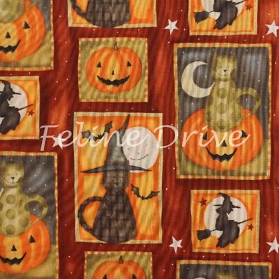 Feline Drive Fabric HALLOWEEN PATCHWORK Orange Cats Fat Quarter (18"x22") FQ - Image 1 of 4