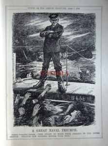 'A Great Naval Triumph' (U666 Sub Captain) 1915 WW1 Wartime Punch Cartoon Print - Picture 1 of 1