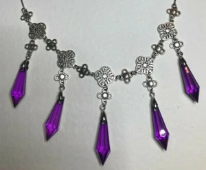 CHARM VICTORIAN STL FACETED RICH PURPLE ACRYLIC CRYSTAL SILVER PL NECKLACE VC NL - Picture 1 of 5