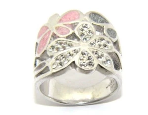 Ladies sterling silver flower designed ring, set with clear stones UK size N - Picture 1 of 7
