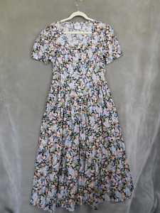 Vintage Laura Ashley Dress Maxi Floral Short Puff Sleeve Cottage Core Prairie 14