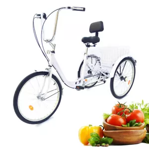 Triciclo adulto 24 pulgadas triciclo 6 velocidades 3 ruedas bicicleta con cesta de la compra blanco - Imagen 1 de 11