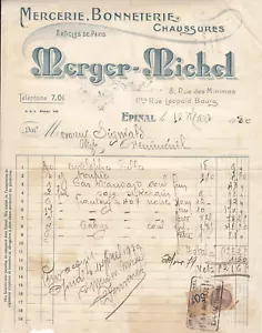 Facture ancienne Merger-Michel à Epinal 1930 old french invoice bill - Picture 1 of 1