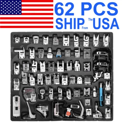 62 PCS Domestic Sewing Machine Presser Foot Feet Set for Brother Singer Janome - Image 1 of 3