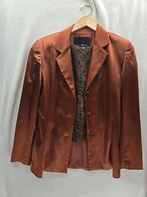 Blazer Citi by Yansi Fugel 2 piezas marrón satinado con top de encaje sin mangas talla-6 Foto 1 de 4