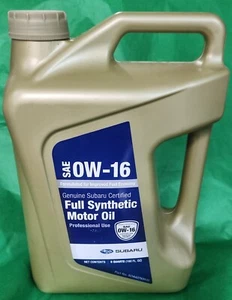 SAE 0W-16 GENUINE SUBARU CERTIFIED FULL SYNTHETIC MOTOR OIL ~ 5 qts. - Picture 1 of 2