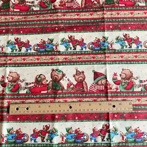 2.2 YD Christmas Teddy Bear Stripe Fabric Quilting Cotton - Picture 1 of 7