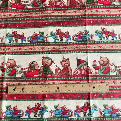 2.2 YD Christmas Teddy Bear Stripe Fabric Quilting Cotton - Image 1 of 4