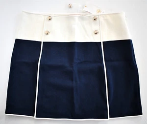 $250 NEW TORY BURCH Navy Ivory Colorblock Cotton Blend A-LINE MINI Skirt XL - Picture 1 of 10