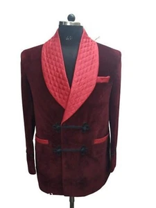 Men Smoking Jacket Quilted Shawl Lapel Wedding Evening Dinner Christmas Coat SJN - Bild 1 von 5