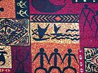 TRANS-PACIFIC TEXTILES Red Brown Tribal Fabric 44x44 Petroglyph Cave Drawing