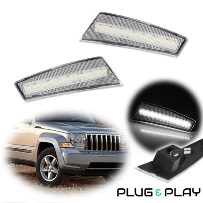 [Plug & Play] Clear Lens White LED Front Side Marker Lamp For 08-12 Jeep Liberty - Image 1 of 4
