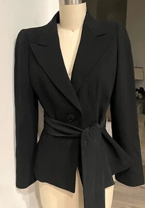 GIORGIO ARMANI Borgo 21 Wool / Poly Fitted Blazer Black Italy Sz 42, US 6 - Picture 1 of 12