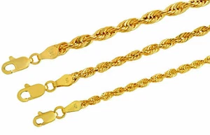 10k Yellow Gold Light 2.5mm-4mm Diamond Cut Rope Chain Necklace 16"-30" Hollow - Picture 1 of 7