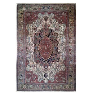 Tappeto orientale 12'2""x18'8"" avorio, antico e morbido pura lana fine R48703 - Foto 1 di 12