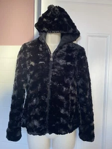 Girls Winter FUR jacket Coat Black From Milano Italy size 40 EUR Hood new no tag - Picture 1 of 6