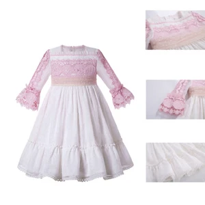 Kids Girls Embroidered Pleated Dresses with Lace Bowknot Wedding Birthday 2-14Y - Picture 1 of 10