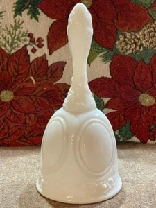 Fenton Milk Glass Bell circles & Cabbage rose handle Vintage - Picture 1 of 9