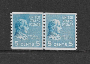 U.S. SCOTT 845 MNH VF COPPIA BOBINE LINEA CONGIUNTA - 1939 5c BRT BLU QUINTA BOBINA UFFICIO - Foto 1 di 2