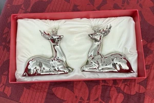 Pier 1 One Imports Silver Metallic Tone Reindeer Salt and Pepper Shakers In Box - Picture 1 of 18