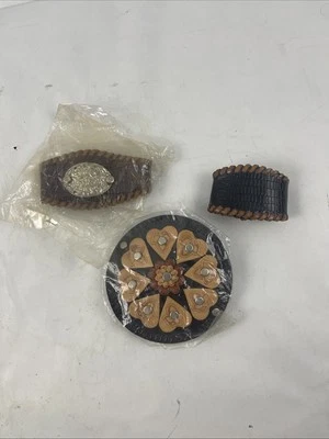 Lot Of Leather Hair Clip, Pony Tail Band For Thick Hair & Wrist Band - Изображение 1 из 2