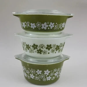Set of 3 SPRING BLOSSOM Crazy Daisy casserole dishes- #473 -# 472 -#471 -w/ lids - Picture 1 of 13