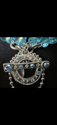 Kirks Folly Blue & Silver 32" Length Necklace w/ Locket, Moon charms angel - Image 1 of 4