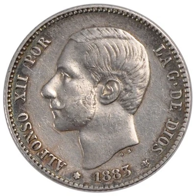 [#57002] Coin, Spain, Alfonso XII, Peseta, 1883, Madrid, AU(50-53), Silver, KM:6 - Image 1 of 2