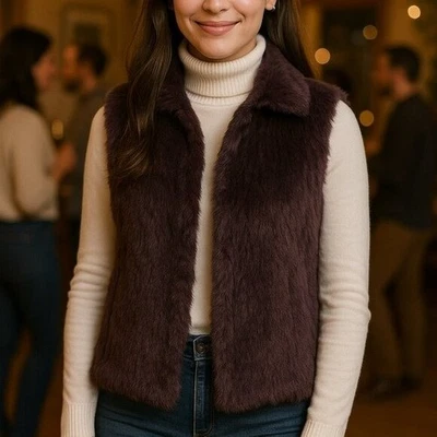 Bagatelle女式紫色兔子毛皮背心带钩扣 — 第 1/4 张图片