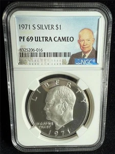 1971 S Eisenhower IKE SILVER $1 Dollar PF69 ULTRA CAMEO NGC UCAM DCAM PR69 3691 - Picture 1 of 2