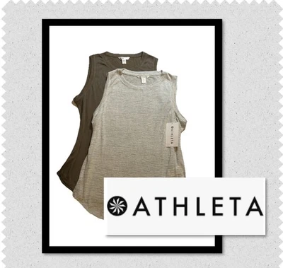 Camiseta sin mangas Athleta Breezy (lote de 2) para mujer talla grande - marrón + rayas grises y blancas Foto 1 de 4