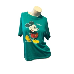 Vintage 80’s Mickey Mouse Disney Co Florida T Shirt Green Velva Sheen Size L XL - Picture 1 of 7