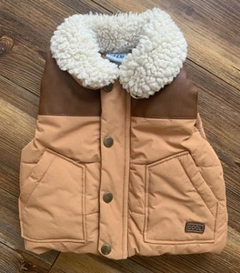 Little Lad Boys Puffer Vest Brown Western With Sherpa Collar Size 6/9 Months - Picture 1 of 4