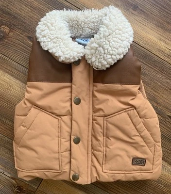 Chaleco acolchado Little Lad Boys marrón occidental con cuello sherpa talla 6/9 meses Foto 1 de 4