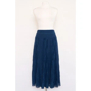VTG Womens Maxi Skirt Size M Navy Blue Boho Lace Panel Cottage Witchy Prairie - Picture 1 of 8