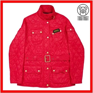 Barbour International Womens Quilted Jacket UK 8 Small S Red Lightweight Belted - Picture 1 of 14
