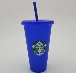 Starbucks Reusable Blue Cold Cup Tumbler 24 Oz w/ Lid & Straw - Picture 1 of 2