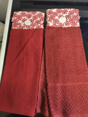 Hanging Kitchen Dish Towels Set Cloth Top Peppermint Candy Swirl - Image 1 of 3