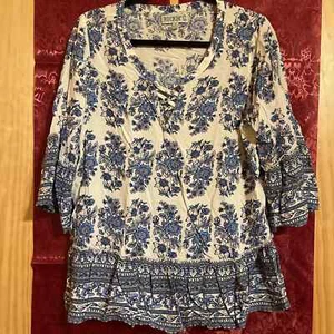 Rockin' C Damen Top weiß und blau geblümt mit 3/4 Arm Größe: XL - Bild 1 von 4